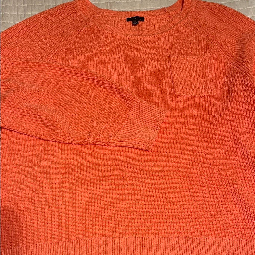 Talbots Vibrant Orange 100% Pima Cotton Crew Neck Knit Sweater | Size XL - Picture 11 of 13